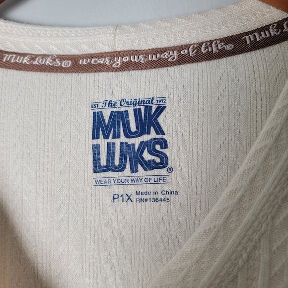 Muk Luks P1X Cream Textured Knit Cardigan Sweater Button Front Cozy Fall Layers - Picture 5 of 9